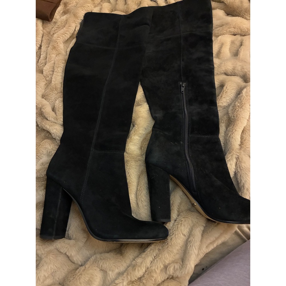 Gianni Bini Black Suede Over The Knee Block Heel Boots Womens 8M